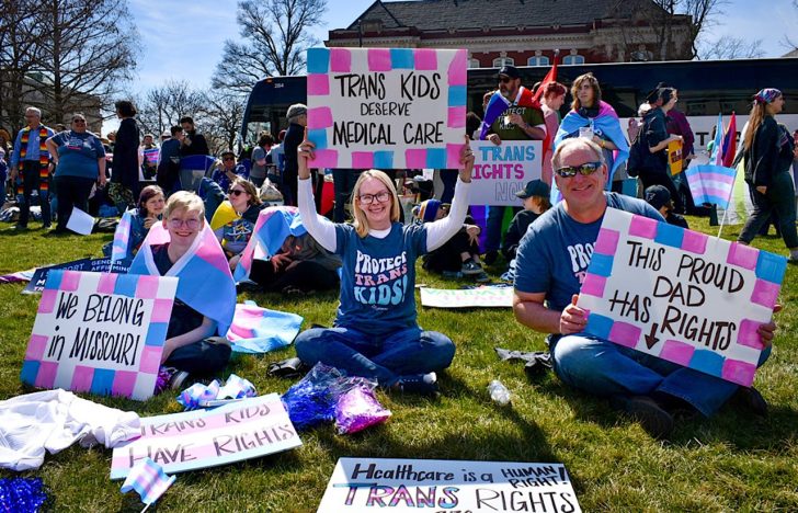 Protesters gathered in Jefferson City to protest trans rights last month. | REUBEN HEMMER