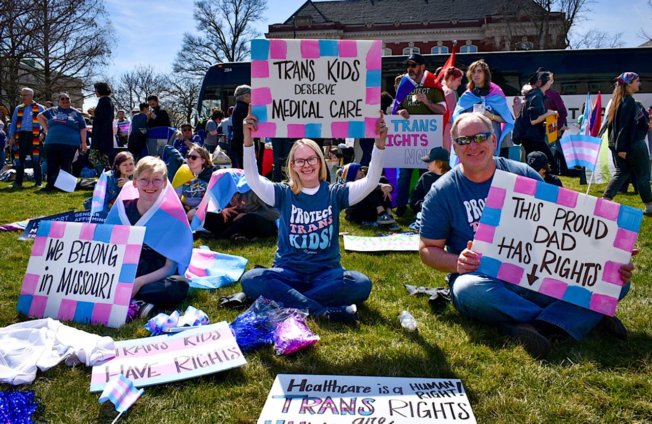 Protesters gathered in Jefferson City to protest trans rights last month. | REUBEN HEMMER